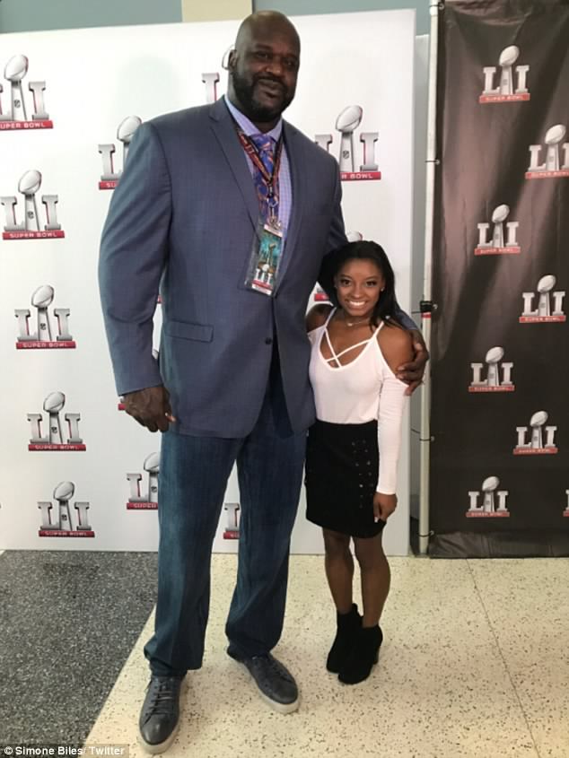  Shaquille O'Neal And Simone Biles At Super Bowl Party