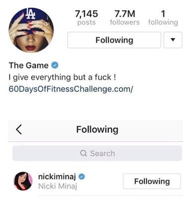 The Game Unfollows Everyone Except Nicki Minaj On His Instagram Page