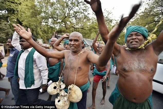 Indian Farmers Stage Protest With Human Skulls And Rats In Their Mouths