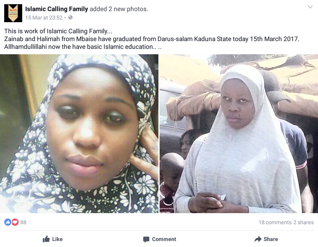 Two Christian Mbaise Girls Who Graduated From Darus-salam Kaduna State And Converted To Islam