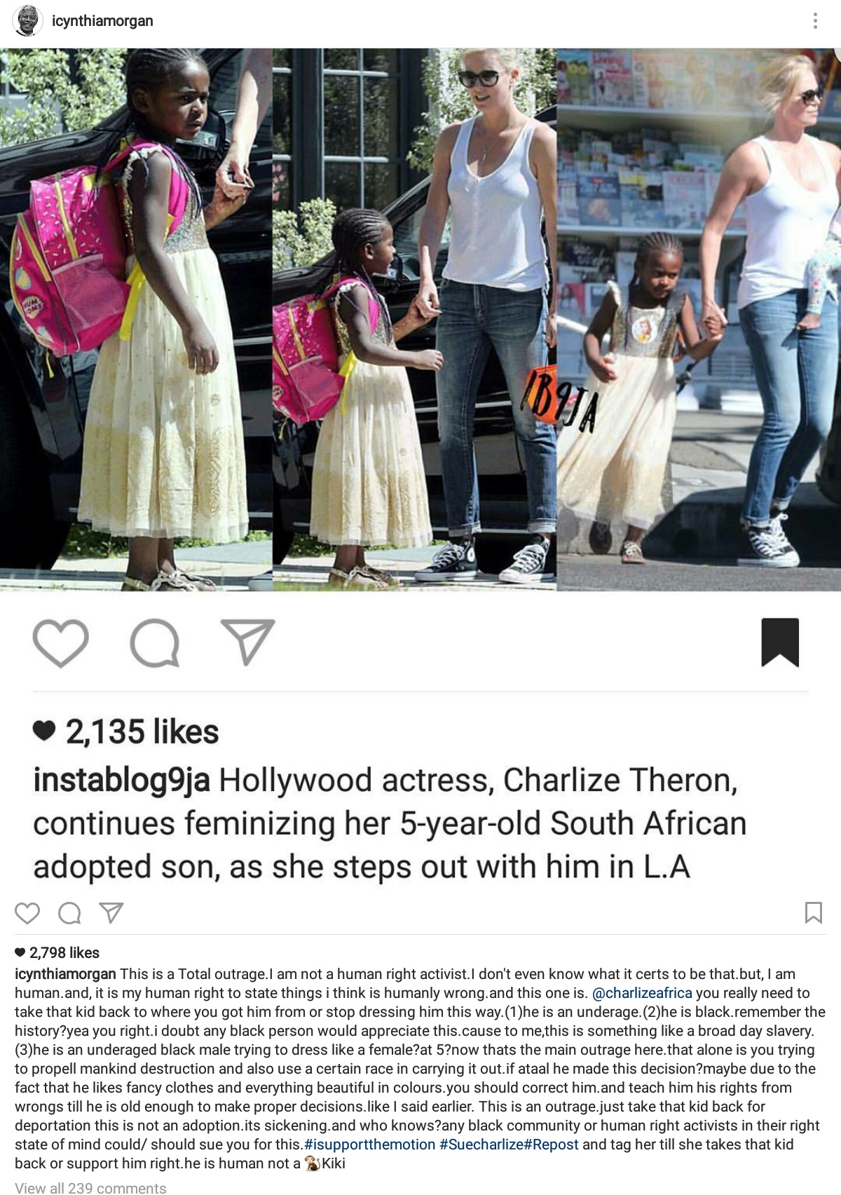 Cynthia Morgan Unleashed Anger On Hollywood Star Charlize Theron For Dressing Her Adopted 5-Year-Old As A Girl