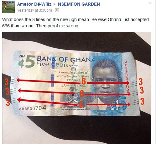 Prophet Has Taken To Facebook To Prove That New 5 Cedis Note Is Satanic (666) Money