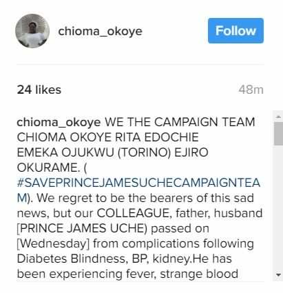 Prince James Uche Is Dead