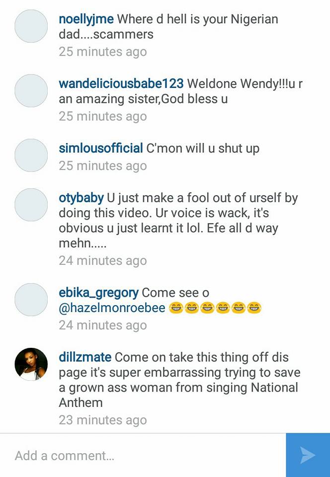 TBoss' Sister Wendy Recites The National Anthem To Shame Haters But Nigerians Slam Her