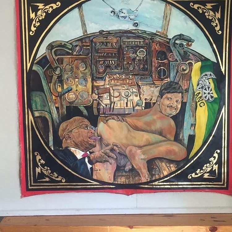 Ayanda Mabulu Painting Of Jacob Zuma Licking Atul Gupta Butt