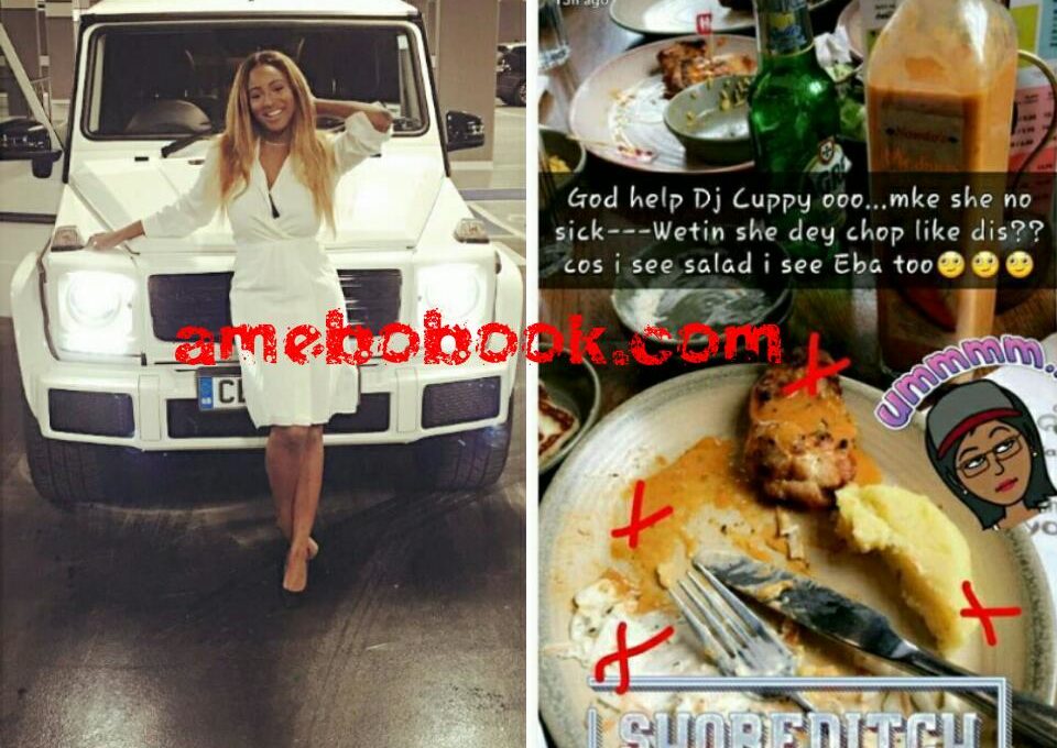 DJ Cuppy Eating That Combination Of EBA AND SALAD