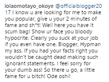 Lola Omotayo Slammed A Troll Who Said She Opened Her Legs To Peter Okoye For Fame 3