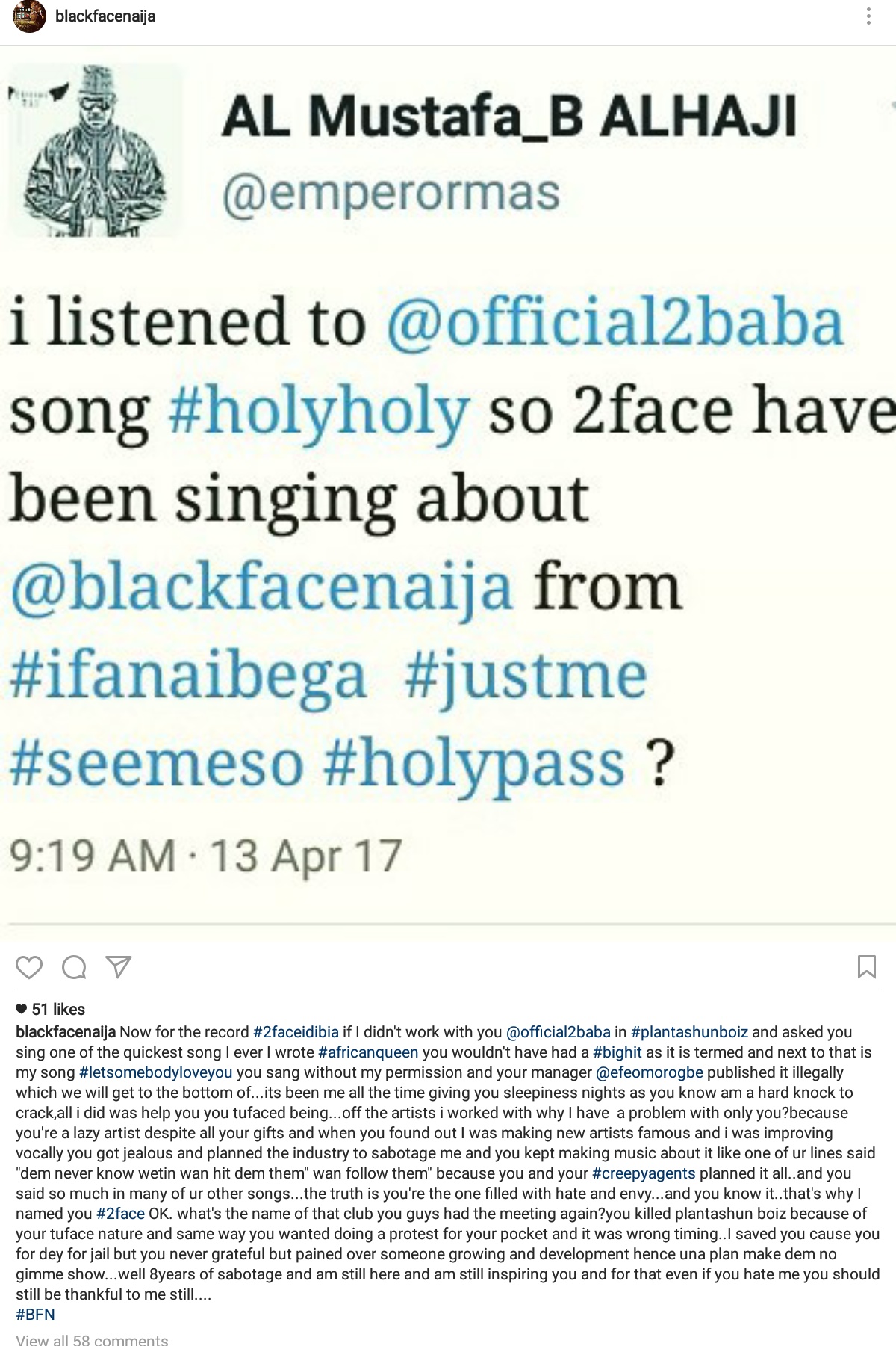 ALL I DID WAS HELP YOU 'you tufaced being' Then Calls Him LAZY ARTIST DESPITE ALL YOUR GIFTS — Blackface Attacks Tuface 2