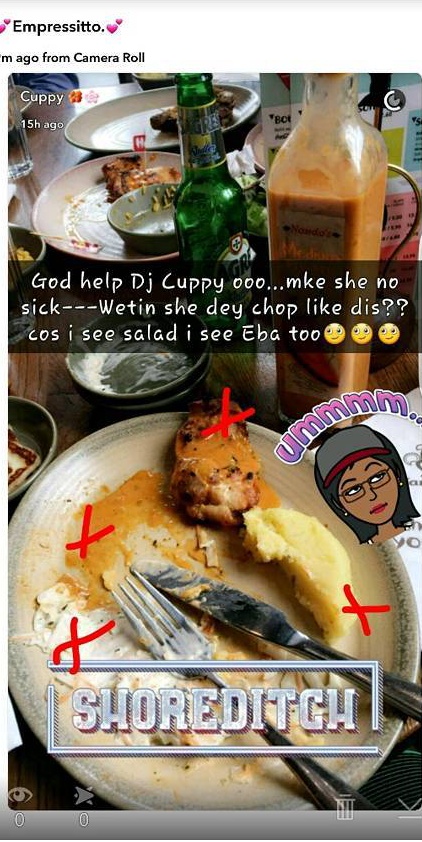 DJ Cuppy Eating That Combination Of EBA AND SALAD 3