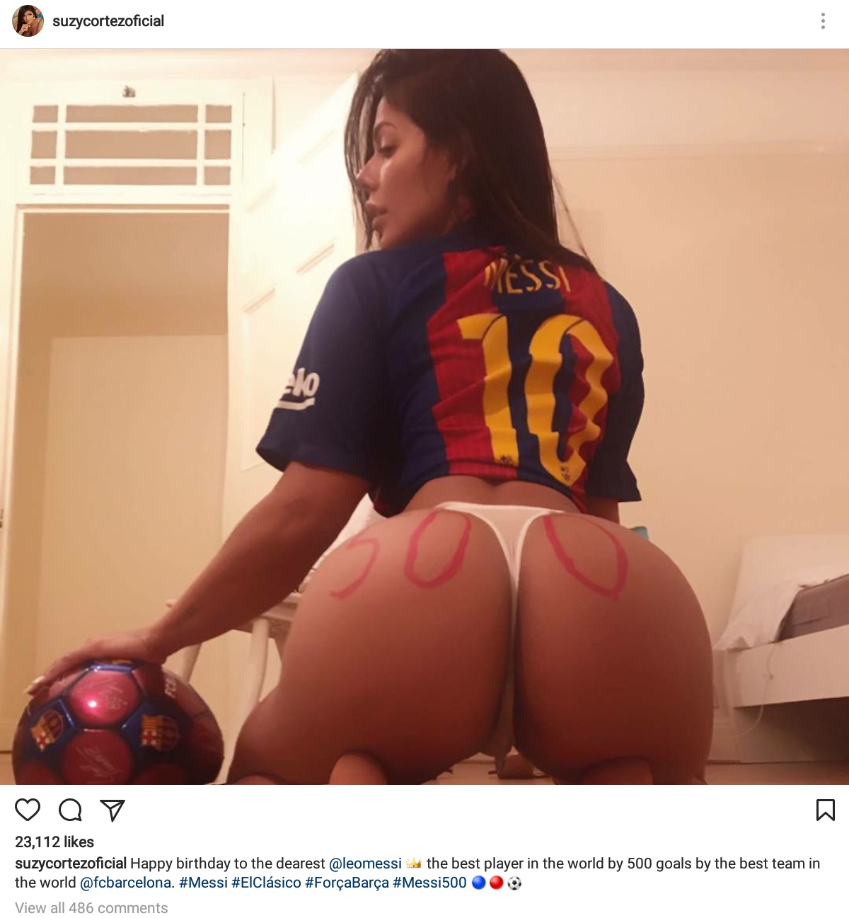 Sexy Tribute MISS BUM BUM Suzy Cortez Posted To Celebrate Lionel Messi After His 500th Goal For Barcelona 1