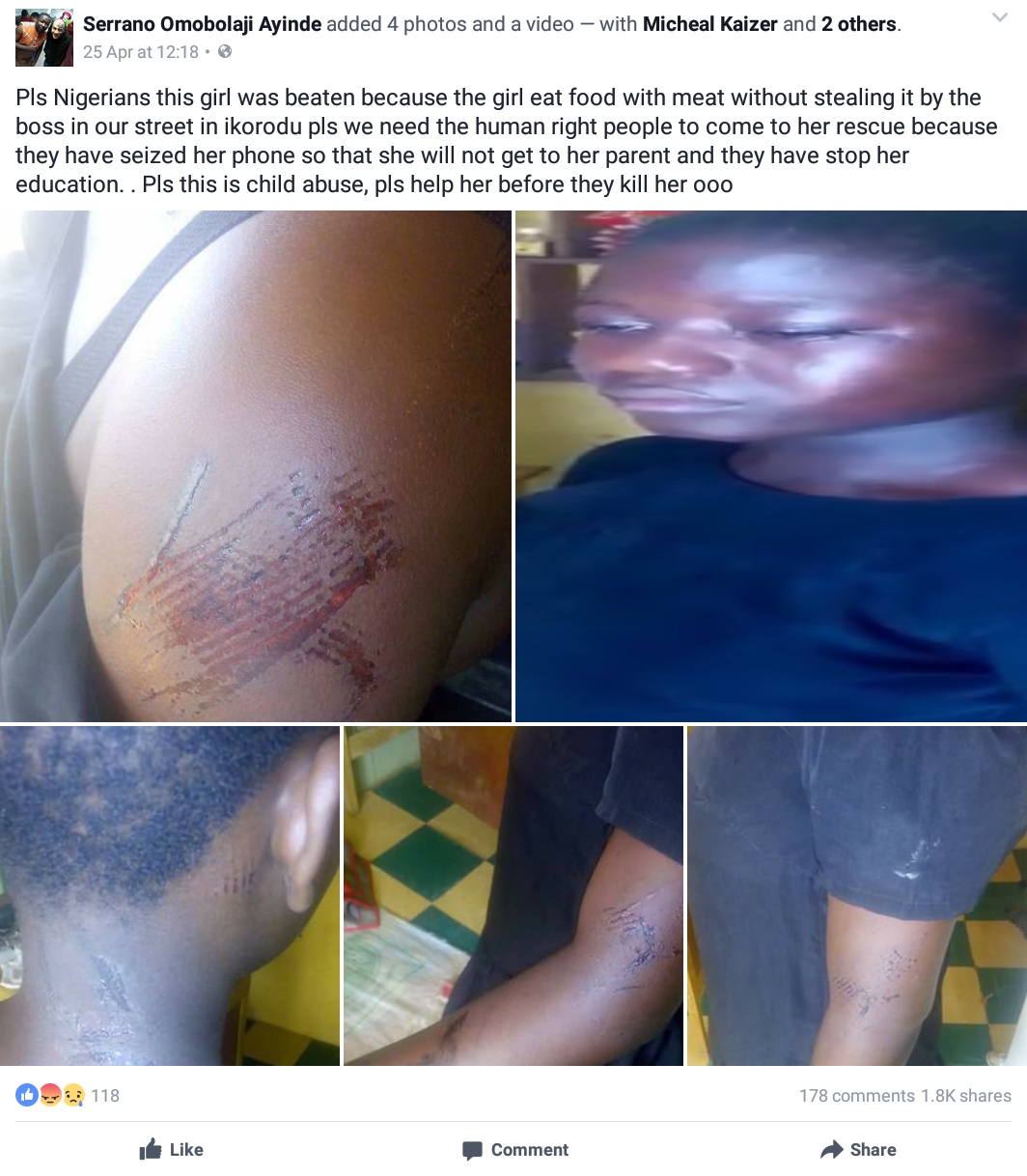 Girl Brutalized By Employer For Eating Food With Meat In Ikorodu 1