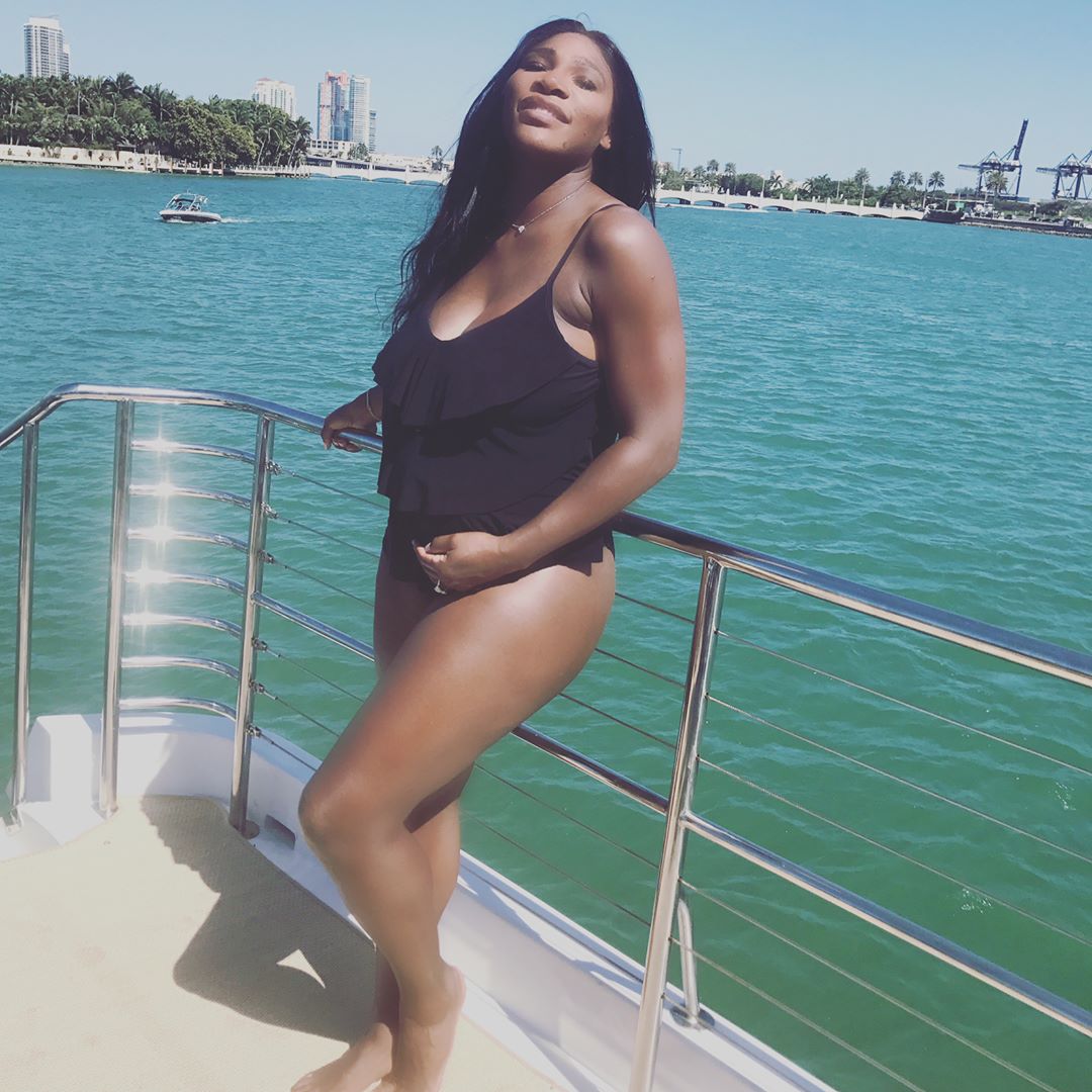 Serena Williams Baby Bump Swimsuit Yacht Florida