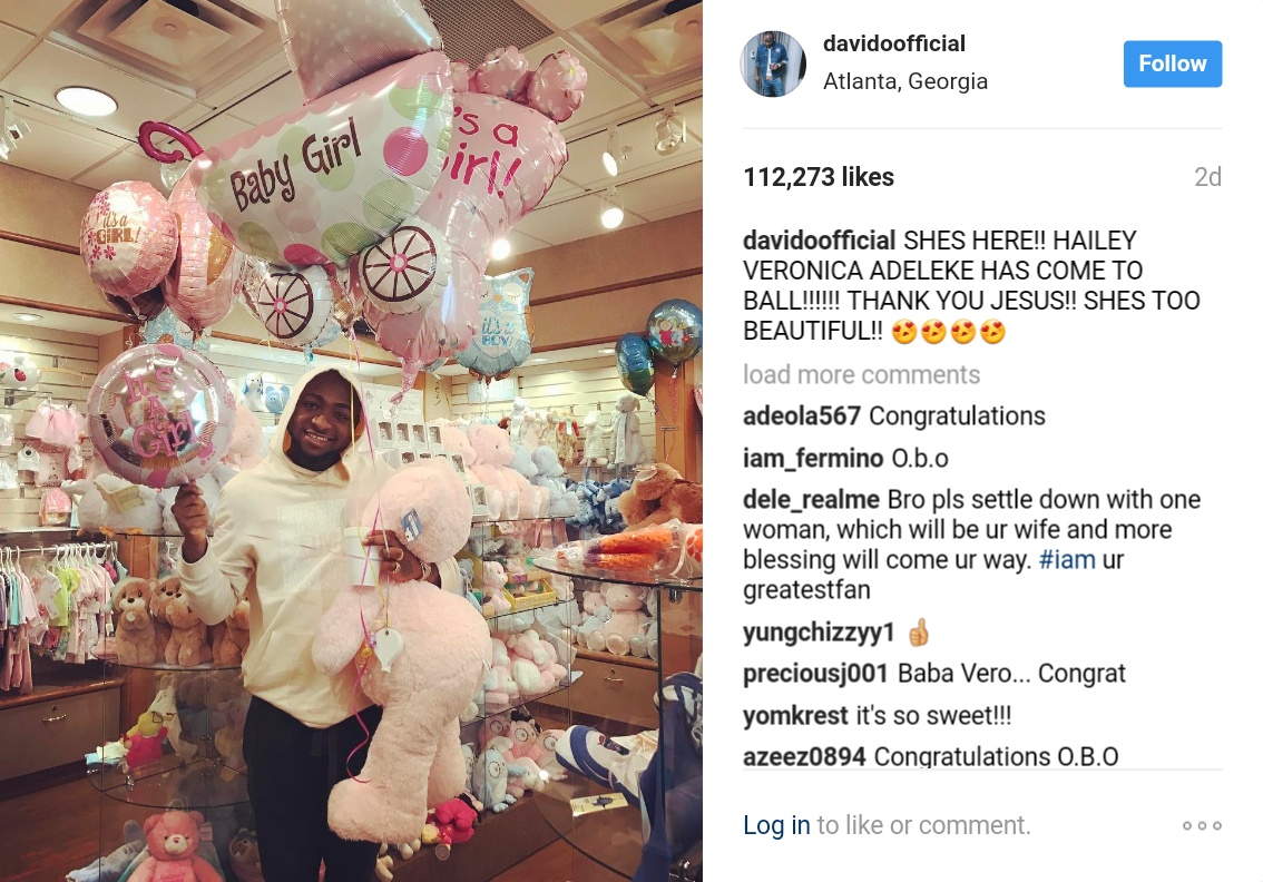 Davido Announces He Has Welcomed Newborn Daughter Hailey Veronica Adeleke 