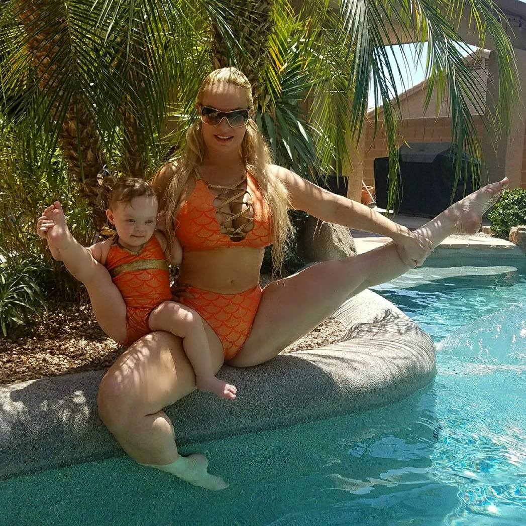 Coco Austin And Daughter Chanel Sport Matching Swimsuits (1) 
