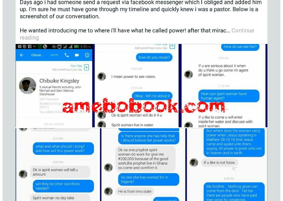 Nigerian Pastor Has Shared Screenshot Of Conversation He Had With Agent Of Spirit Woman