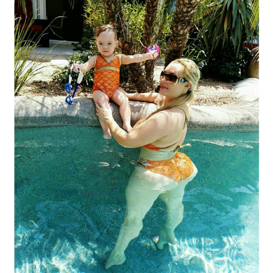 Coco Austin And Daughter Chanel Sport Matching Swimsuits