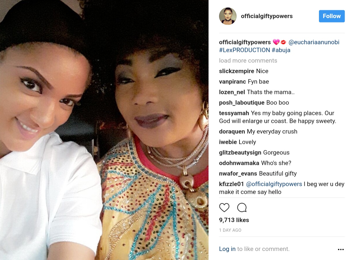 Gifty Powers Pictured With Veteran Nollywood Actress Eucharia Anunobi On Set Of New Movie In Abuja