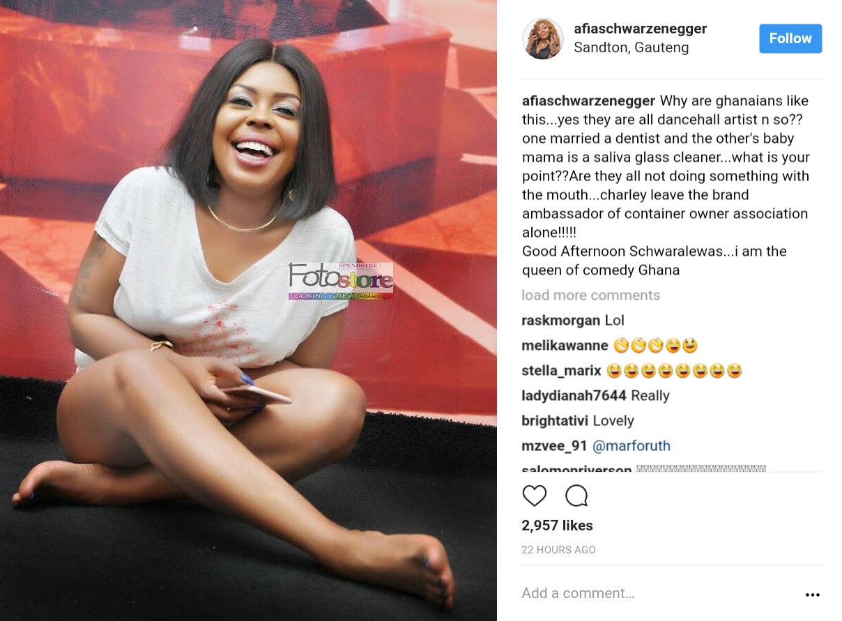 Afia Schwarzenegger Has Called Shatta Michy Brand Ambassador Of Container Owner Association And Saliva Glass Cleaner