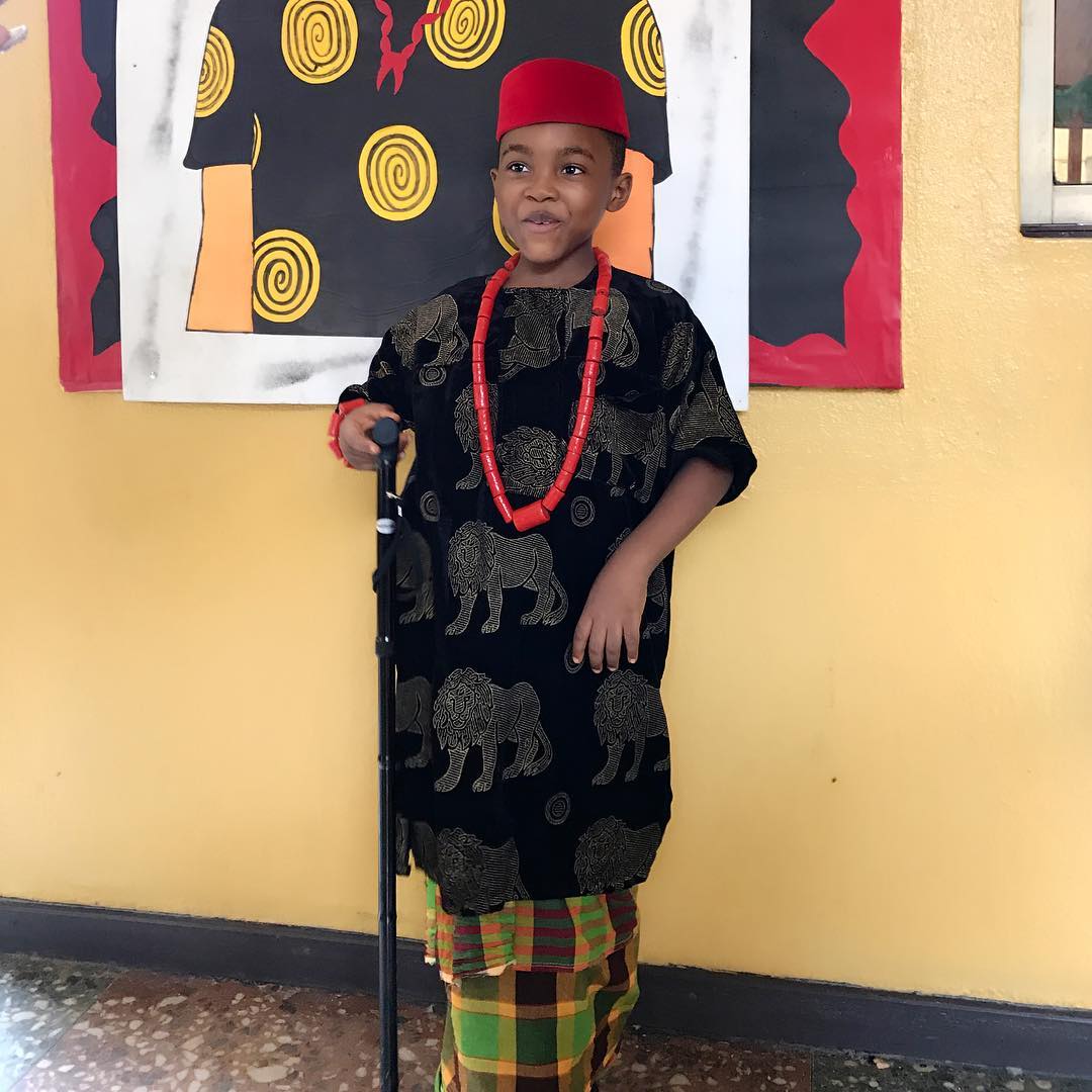 Actress Mercy Aigbe Shows Off Son’s Igbo Outfit For Cultural Day In School (1)