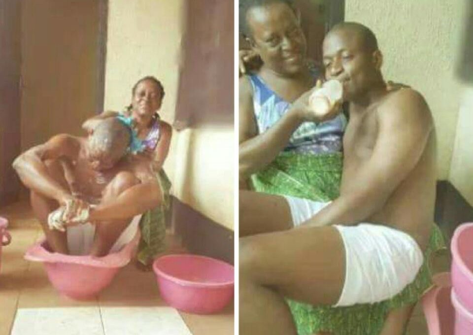Nigerian Man Has Gone Viral After Allowing His Mother Bathe And Feed Him To Celebrate His Birthday