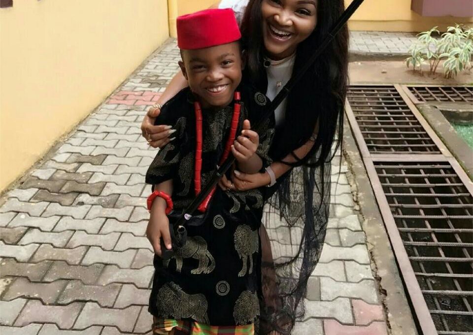 Actress Mercy Aigbe Shows Off Son’s Igbo Outfit For Cultural Day In School