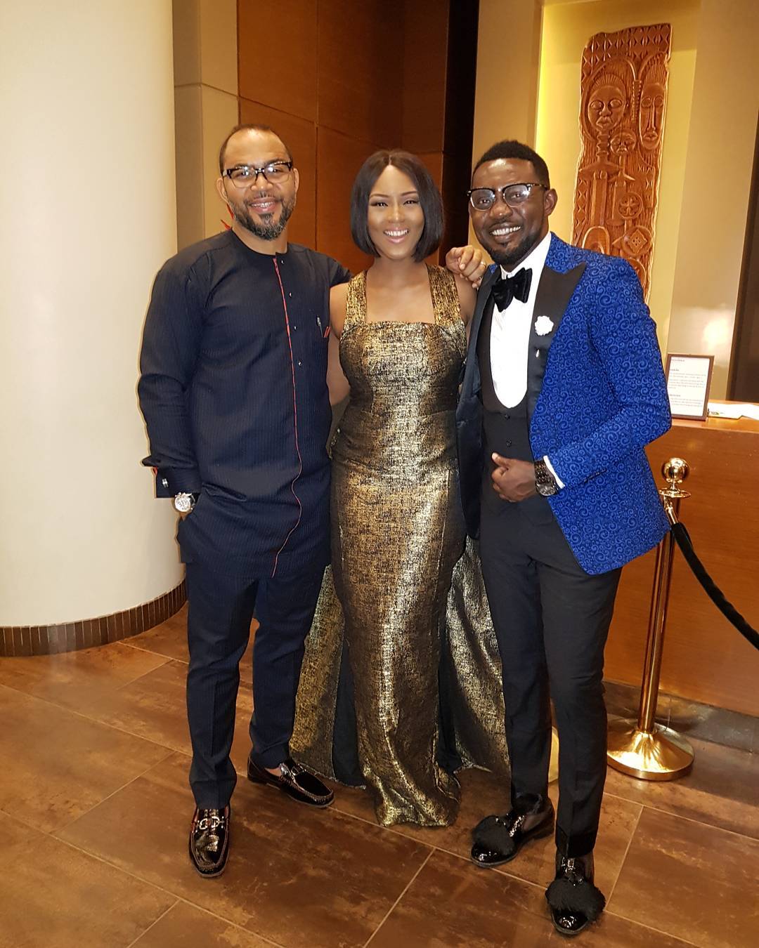 GMAA2017 Osas Ighodaro Pictured Alongside Ramsey Nouah And AY (1)