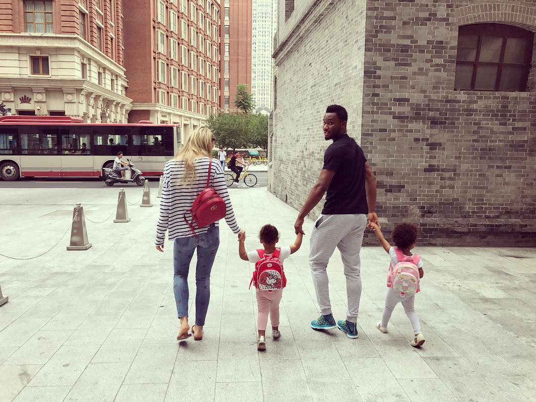 Mikel Obi And Girlfriend Olga Allegra Accompany Twin Daughters To Their First Day Of Nursery School (1)