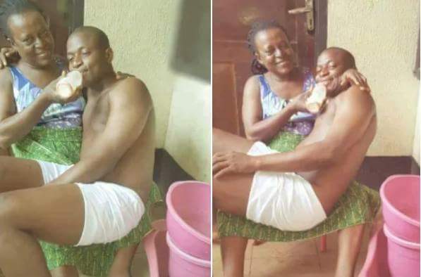 Nigerian Man Has Gone Viral After Allowing His Mother Bathe And Feed Him To Celebrate His Birthday (2) 