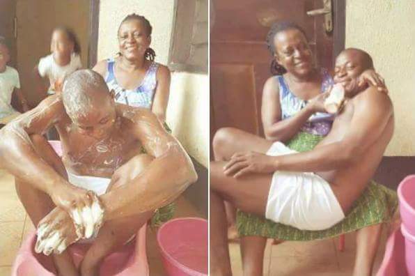 Nigerian Man Has Gone Viral After Allowing His Mother Bathe And Feed Him To Celebrate His Birthday (3) 
