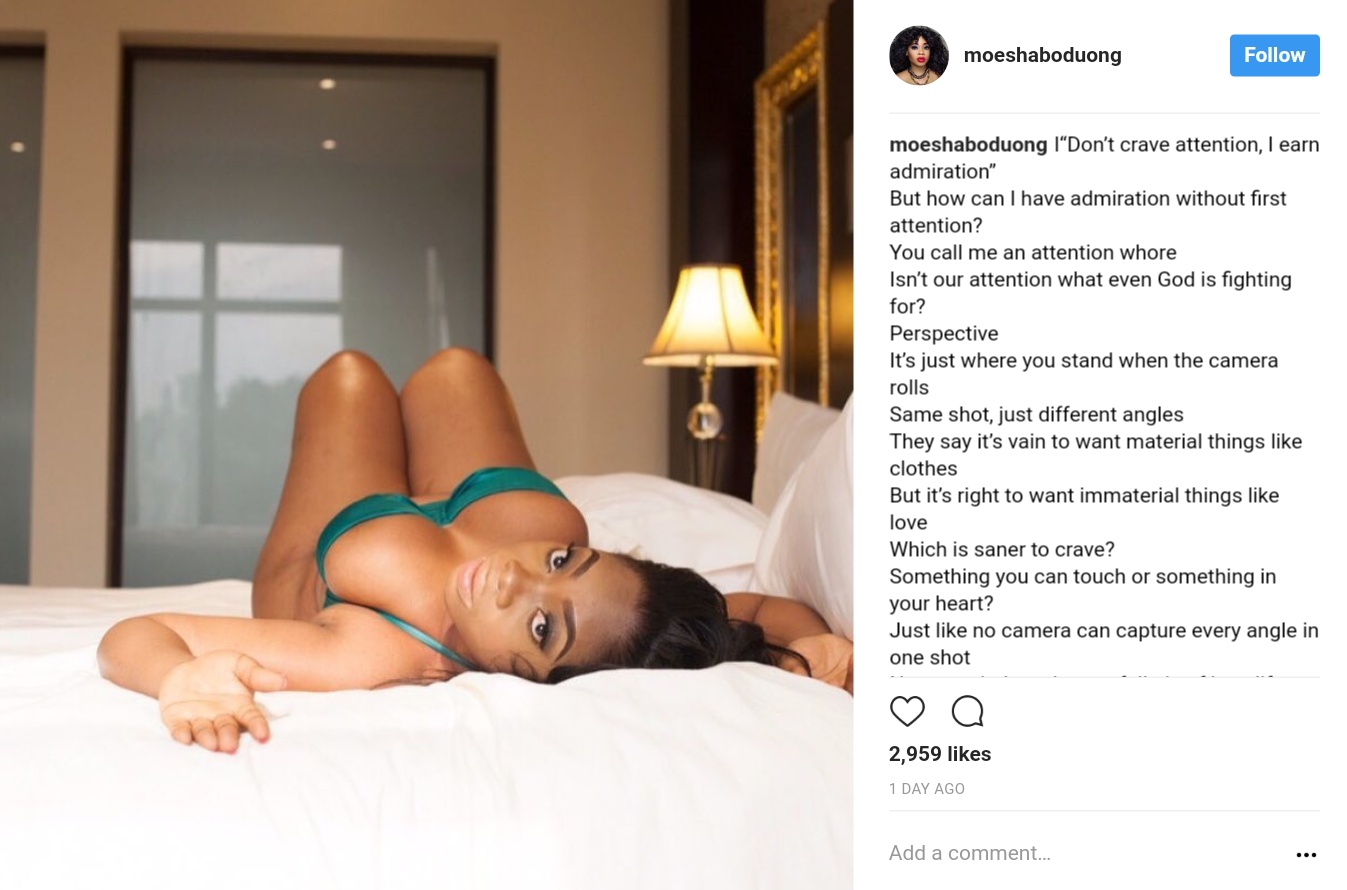 Moesha Boduong Goes Without Undies Just Bra In Racy Bedroom Photo (1)