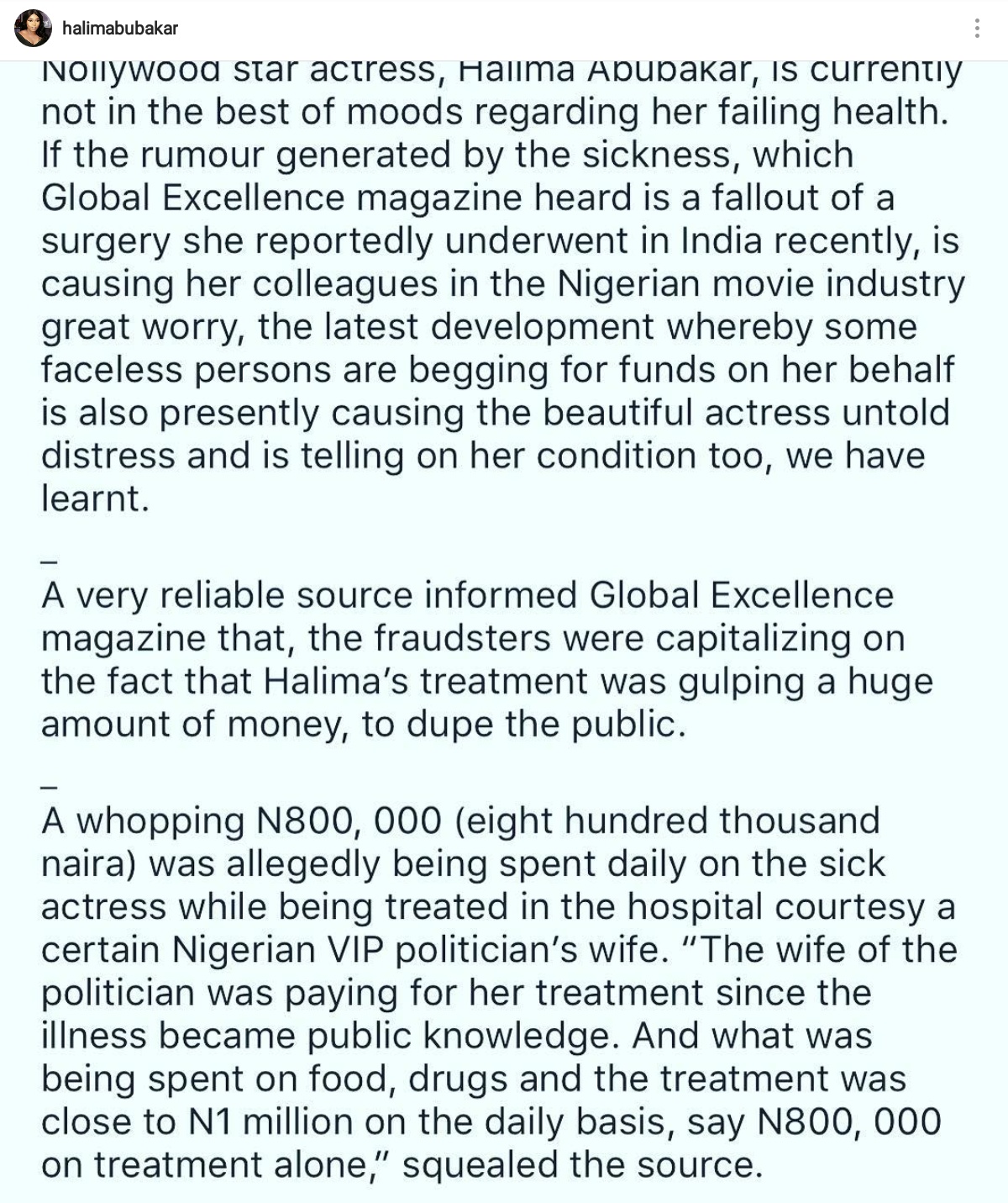 Halima Abubakar Addresses Rumours That She Is Spending N800K On Her Illness Daily (1)