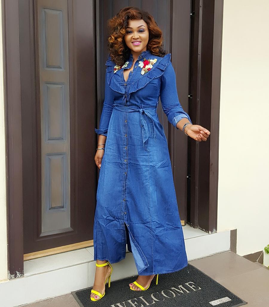 Mercy Aigbe Steps Out In Stylish Denim Dress