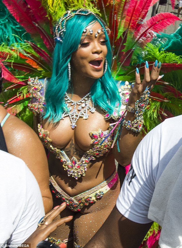 Rihanna Shows Off Her Thick Body In Revealing Bejeweled Bikini In Annual Crop Over Festival (8)