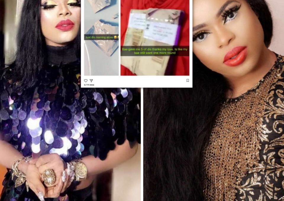 Bobrisky Shares Photos Of Two Torn Open Condom Packets With Wads Of Cash