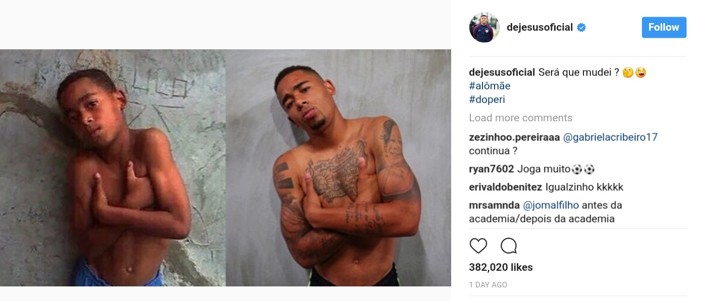 Gabriel Jesus Imitates Throwback Picture Of Himself As A Child (1)