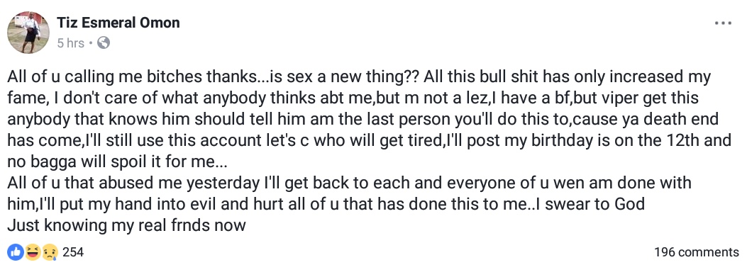 Tiz Esmeral Omon: The Facebook runs babe was disgraced on social media for sleeping with men N200K
