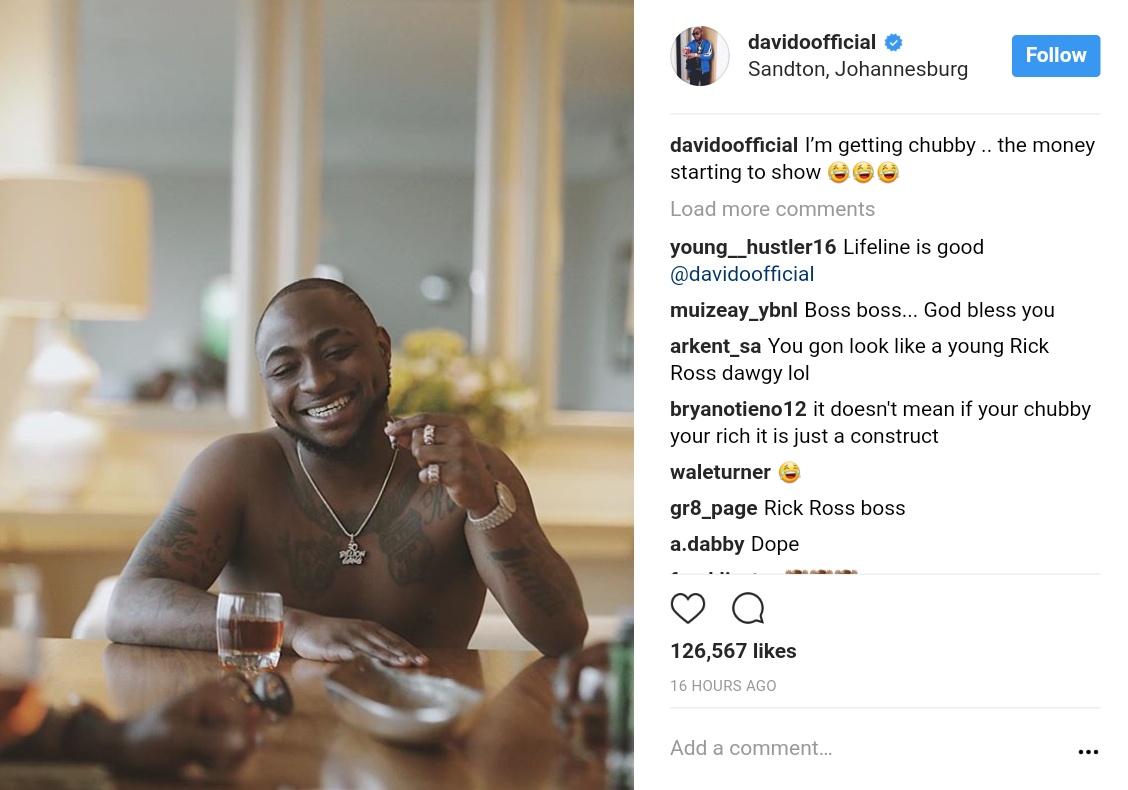 Davido Shares Shirtless Photo Saying He Is Getting Chubby (1)