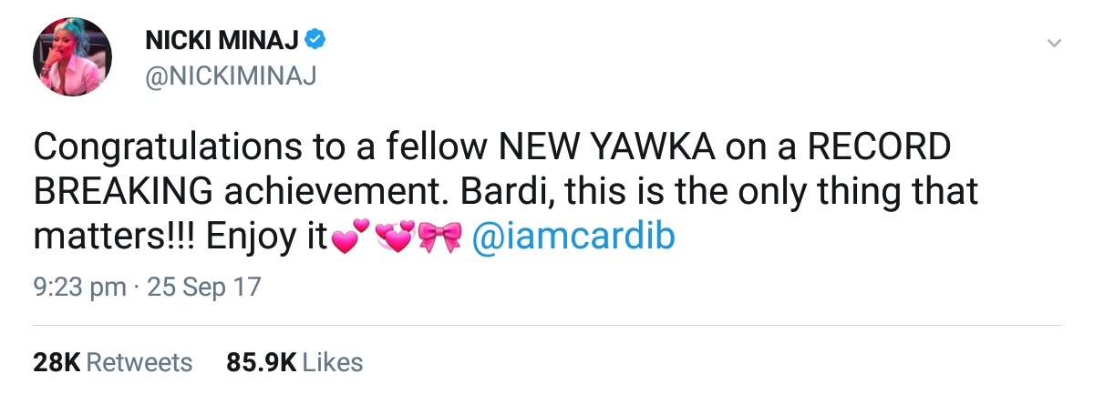 Nicki Minaj Congratulates Cardi B (1)