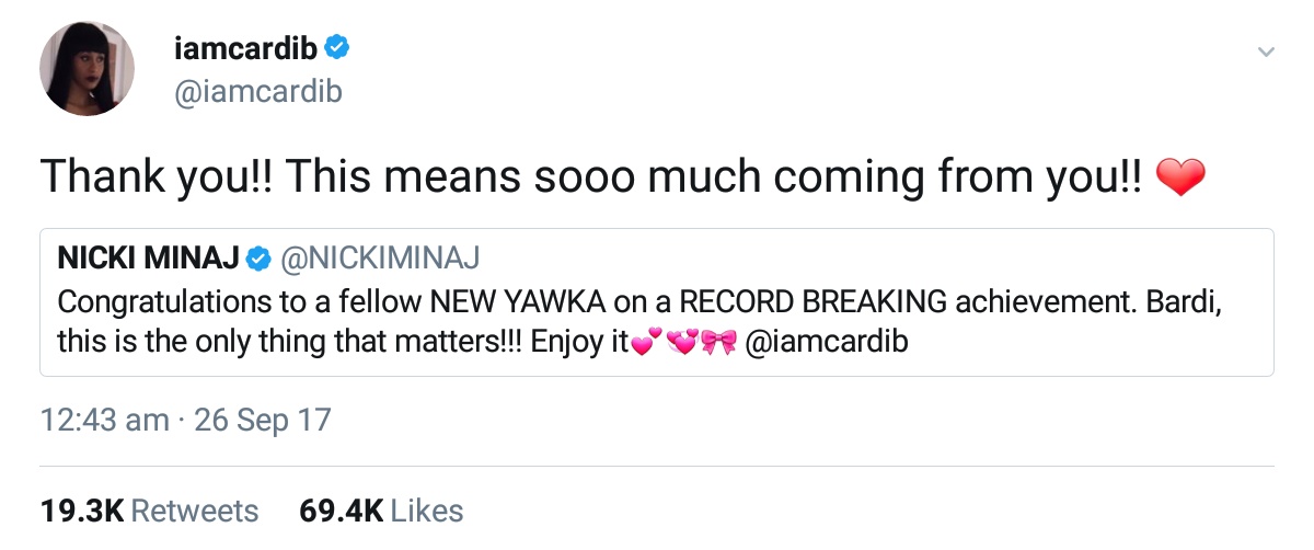 Nicki Minaj Congratulates Cardi B (2)