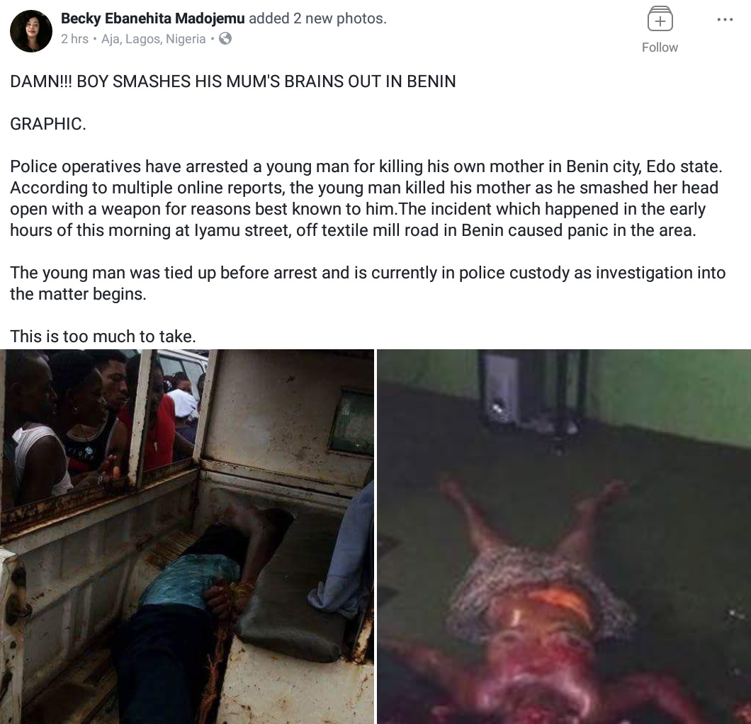 Young Man Killed His Mother After Smashing Her Head With Pepsi Bottle In Benin City (1)