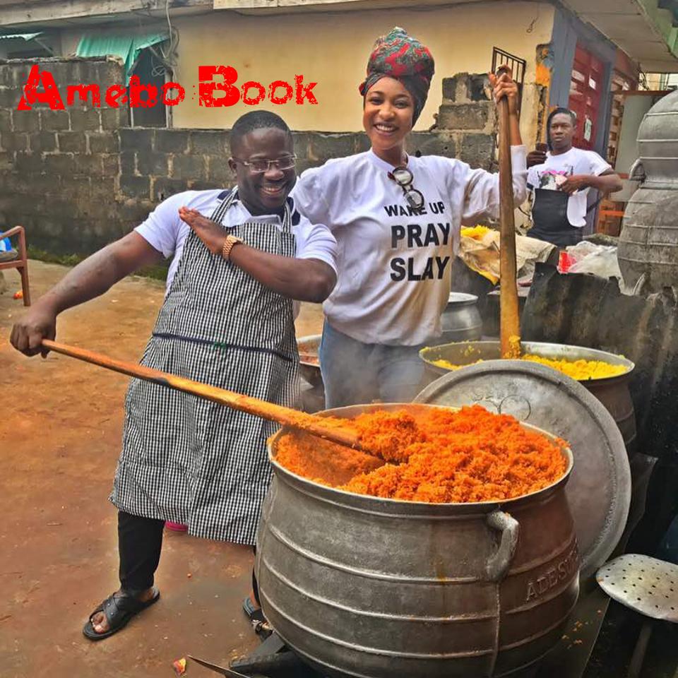 Tonto Dikeh Cooking And Serving Rice To Help Feed The Poor