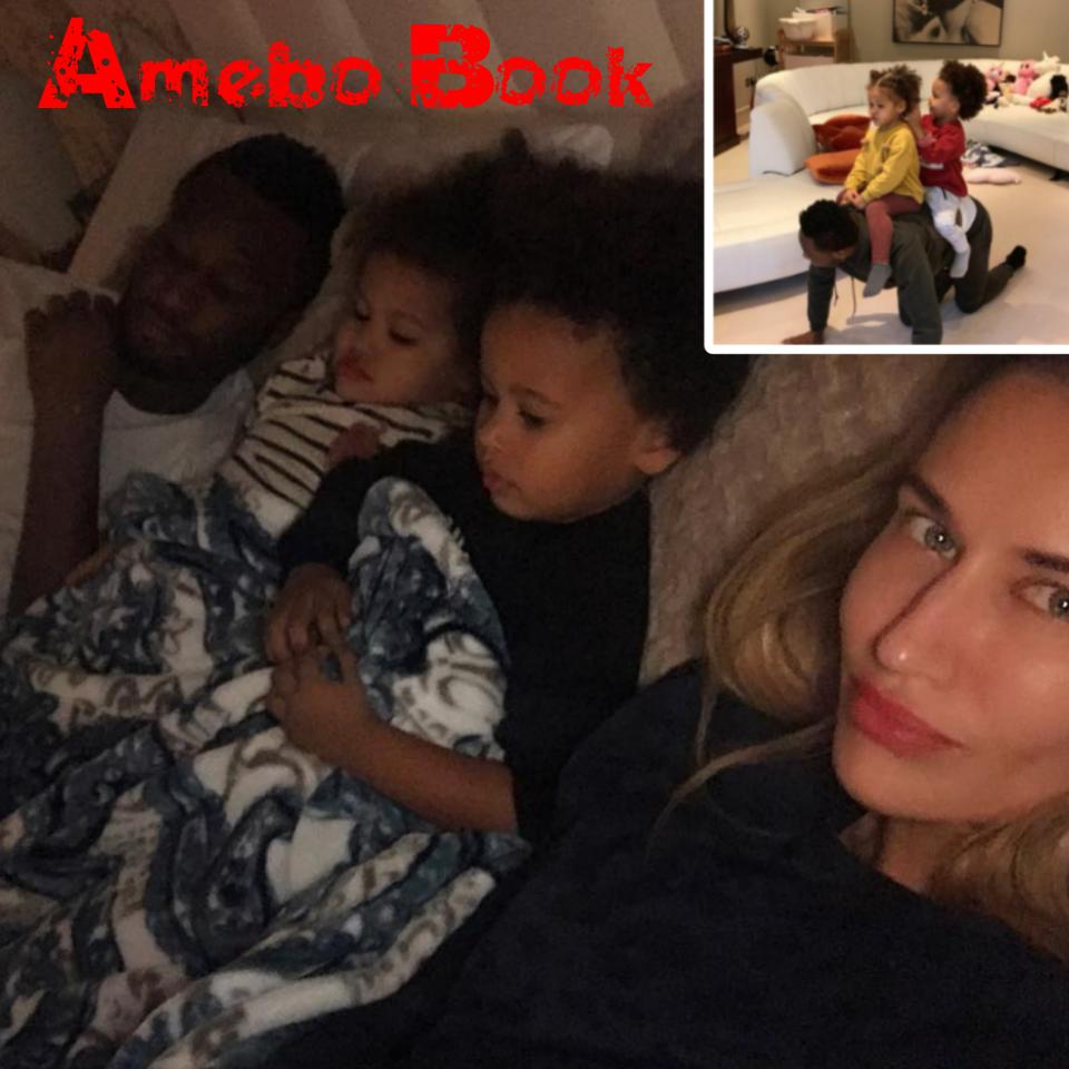 Mikel Obi And Olga Alongside Daughters Chilling On The Bed