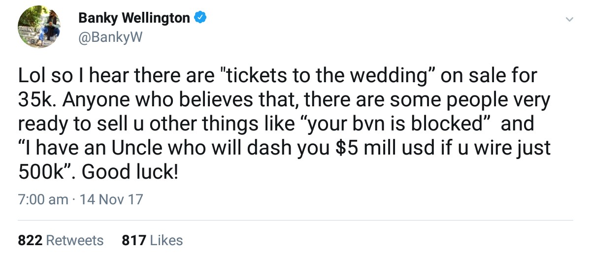 Banky W Response To Rumours That Tickets To His Wedding Are Being Sold (2)