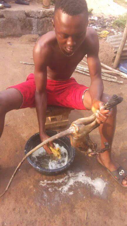 Nigerian Man Pictured Slaughtering Roasted Monkey He Just Killed In Rivers State (9)