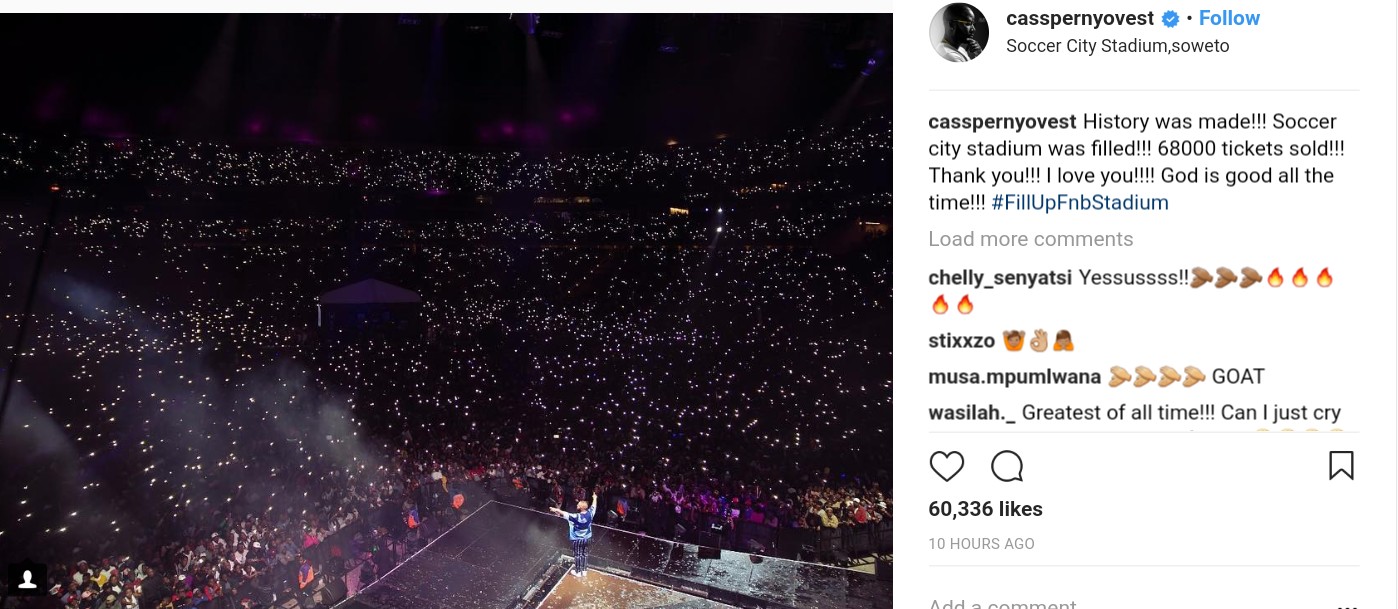 Cassper Nyovest Steals Night With 68,000 Tickets Sold Despite Being In Soweto