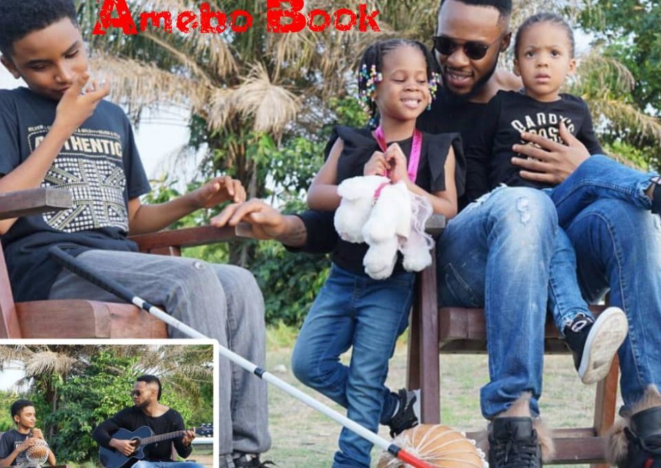 Flavour Pictured Chilling With His Daughters And Blind Liberian Singer
