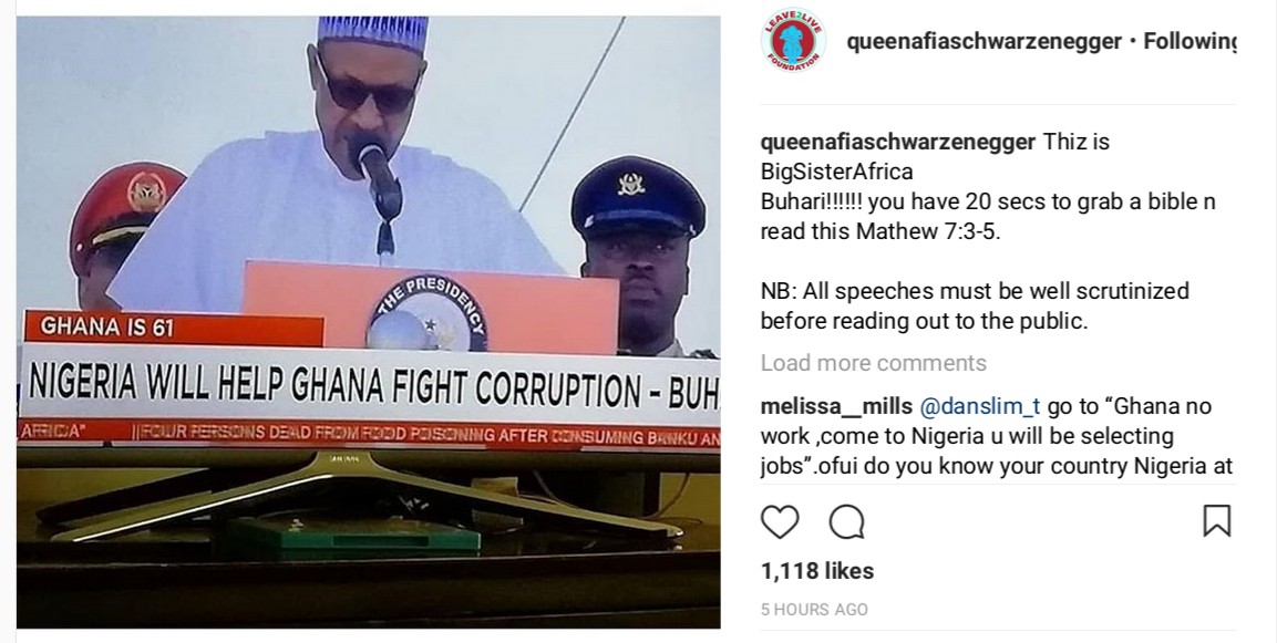 Afia Schwarzenegger Calls Out President Buhari For Saying Nigeria Will Help Ghana Fight Corruption (2)