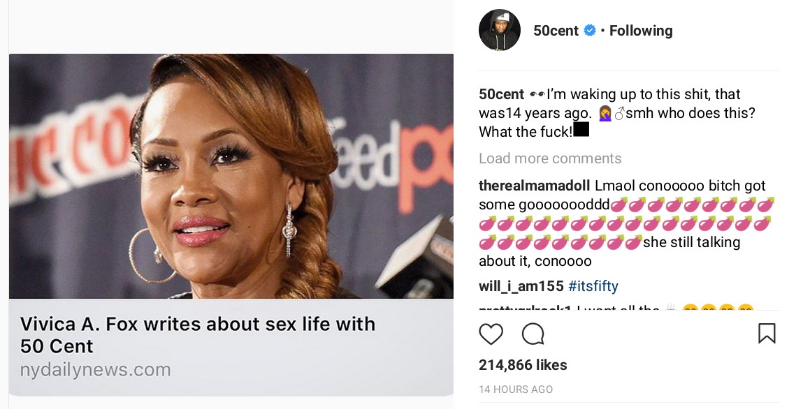 50 Cent Reacts After Ex-girlfriend Vivica A. Fox Described Their S** Life As 'PG-13-rated' (2)