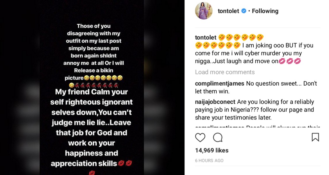 Tonto Dikeh Blasts Critics Who Say Her S**y Outfit Is Not For A Born Again Christian (2)