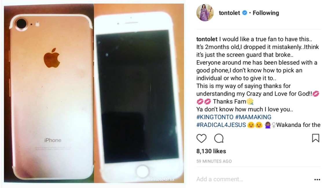 Tonto Dikeh To Gift True Fan iPhone